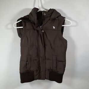 Abercrombie & Fitch Youth Size Medium Hooded Brown Full Zip Quilted Puffer Vest