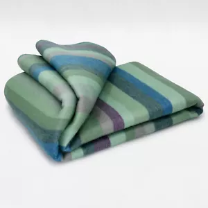 COZY STRIPED ALPACA WOOL BLANKET 97" x 68" - AQUATIC STRIPES IN BLUE & GREEN - Picture 1 of 13