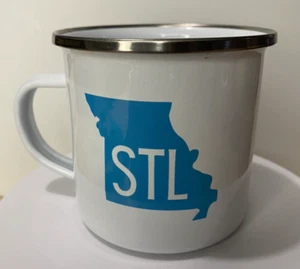 St. Louis Missouri Graphic Camp Coffee Mug Metal Tin STL State - Blue & White - Picture 1 of 4