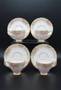 1947+ TUSCAN Fine Bone China Pink & Gold Floral Demitasse Cup & Saucer 6066H x 4 - Picture 1 of 14