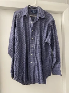 polo Ralph Lauren blue checkered Long Sleeve Blake Shirt Size Large - Foto 1 di 5