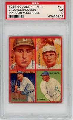 1935 Goudey 4-in-1 #6F SCHUBLE/Marberry/GOSLIN/CROWDER PSA 5 "Free Shipping" - Image 1 of 2