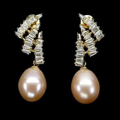 925 Sterling Silver Earrings Drop Pearl 12x9mm Natural Gemstone Jewelry - Image 1 of 4