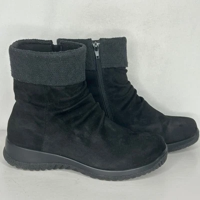 Drew Kalm Slouch Ankle Boots Black Microsuede Sweater Cuff  Sz 7.5 - Image 1 of 4