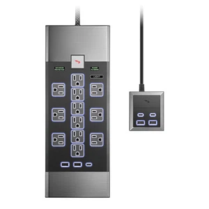 Rocketfish- 12-Outlet 5,280 Joules Surge Protector with USB and USB-C - Black - Picture 1 of 6