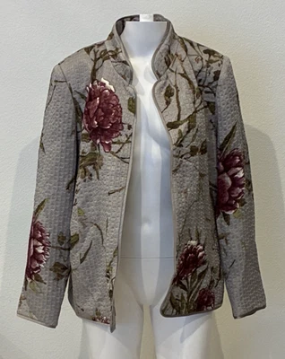Chaqueta Abierta Acolchada Linda Allard Ellen Tracy De Colección 16 Gris Floral Mandarín Ciudad Foto 1 de 4