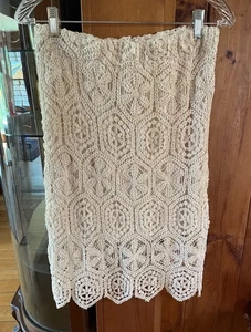 Ultra Pink Light Beige Crochet Lined Elastic Waist Skirt M - Picture 1 of 7