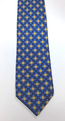 Corbata de seda Harrods John Comfort azul dorado hecha en Londres Inglaterra 3,5" Foto 1 de 4