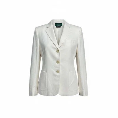 全新带标签 Lauren Ralph Lauren 女式亚麻/丝绸 Westbury Blazer 奶油色 US 6P 码  — 第 1/4 张图片