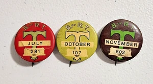 3 Vintage Brotherhood of Railroad Trainmen (BRT) Pinbacks from the 1920's - Picture 1 of 2