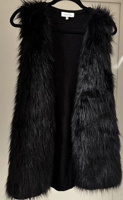 Hermoso chaleco de piel sintética para mujer Calvin Klein talla M ~ drapeado ~ negro ~ extra suave ~ largo ~ Foto 1 de 4