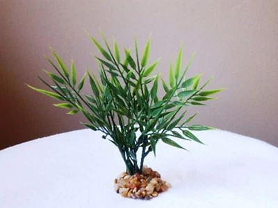 6" Mini LITTLE-LEAF Verde Claro BAMBÚ 3 Tallos Planta de Plástico Fluido Suave, Piedra Foto 1 de 3