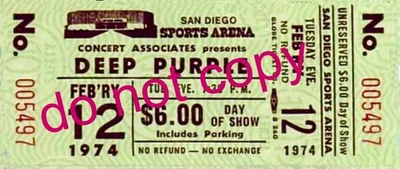 Deep Purple + Savoy Brown ticket for San Diego sports Arena, CA 2/12/74 - Image 1 of 2