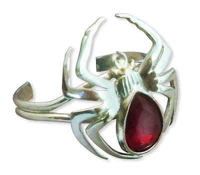 Pulsera Araña Gótica Grande Acabado Plata Pulida con Piedra Navette Roja B-3 Foto 1 de 2
