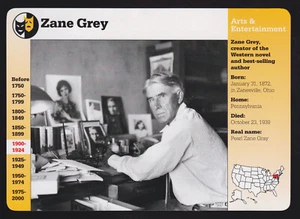ZANE GREY Western Novel Writer Photo 1996 GROLIER STORY OF AMERICA CARD #45-19 - Picture 1 of 1