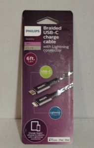 Philips 6ft Braided USB-C Charge Cable Lightning Connector Apple iPhone iPad D60 - Imagen 1 de 2