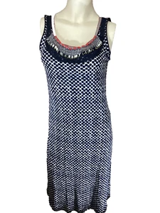👗Tory Burch Silk Dress Women’s Small, Blue & White, Beaded Neckline, Sleeveless - Picture 1 of 11