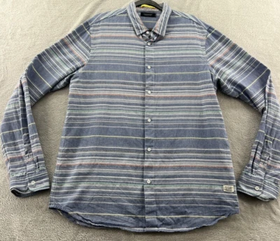 Camisa Scotch & Soda Para Hombre Grande Azul Rayas Todos los Días Vacaciones Abotonada Larga Slv Foto 1 de 4
