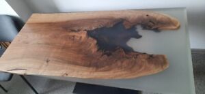 Table made of natural walnut wood, old slab in photopolymer, handmade 1500х600