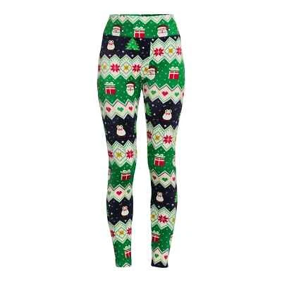 No Boundaries Juniors' Christmas Velour Leggings, Green Size M(7-9) - Image 1 of 4