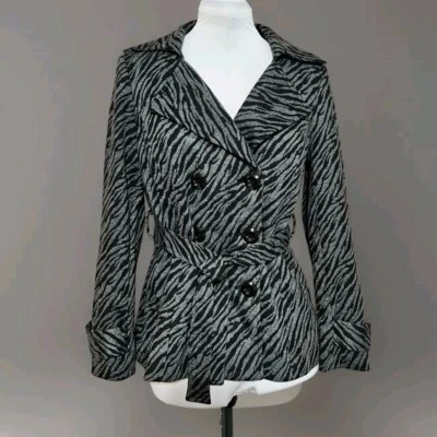 Sandro Sportswear 黑色和灰色动物印花绑带西装外套夹克女式 Med — 第 1/4 张图片