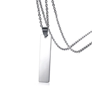 Long Strip Silver Pendant Men's Stainless Steel Wedding Jewelry Necklace Fashion - Picture 1 of 7
