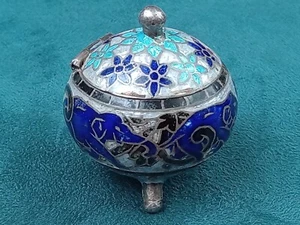 Unique silver Export Enamel Trinket Box w. Blue Elephant Parade Theme - Picture 1 of 6