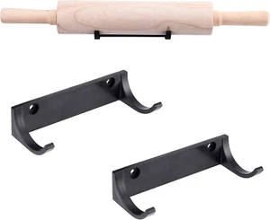 Horizontal Rolling Pin Holder, Wall Mount Display Rack Hook Hanger, Black, 2Ct - Picture 1 of 12