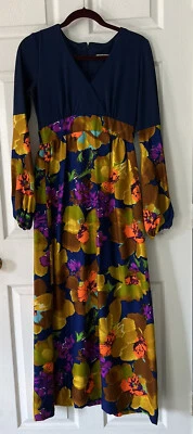 Vestido Imperio Floral Multicolor Largo Sin Marca Años 70 Mod Foto 1 de 4