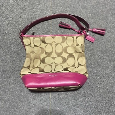 COACH  LEGACY Duffle Khaki Magenta Leather BIG AUTHENTIC Shoulder Handbag — 第 1/4 张图片
