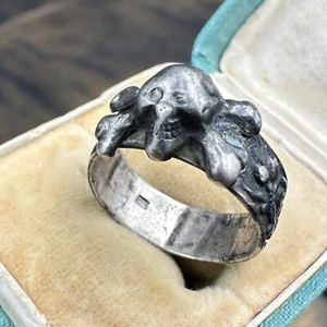 RR ORIGINAL antique Ring devil SILVER 800 Memento Mori Skull German soldier WWII - Picture 1 of 24