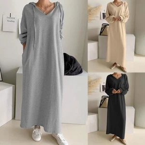 Plus Size Women Hooded Sweatshirt Dress Ladies Hoodie Jumper Maxi Long Dresses - Picture 1 of 14