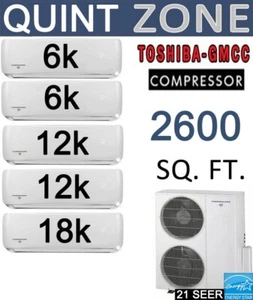 21 SEER: 5 Zone Ductless Mini Split AC/Heat Pump: 6k x2 + 12k x2 + 18k BTU - Picture 1 of 7