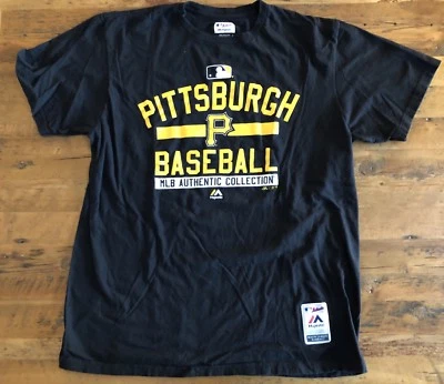 Pittsburgh Pirates Majestic Triple Peak Ring Spun Black MLB T Shirt Mens Sz XL  - Image 1 of 4
