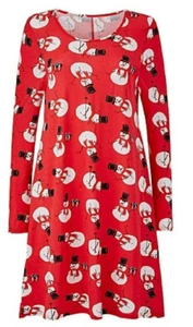 New SIMPLY BE Red CHRISTMAS SNOWMAN Print Festive Swing Dress Tunic PLUS Size 26 - Picture 1 of 1