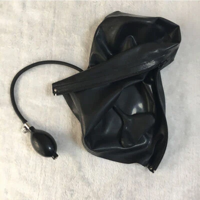 Latex Hood with inflate Gag Open Nose Back Zipper Rubber Club Mask Fetish 0.4mm  - Image 1 of 4