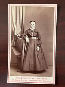 Antique CDV Young Woman in Dress ~Oscar Foss' Enameled Cards SF, California