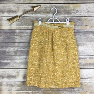 NWT Anthropologie Elevenses Golden Yellow Swirl Belted Skirt Pockets Size 4 - Picture 1 of 8