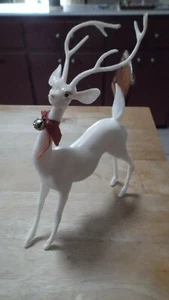 Vintage 11" White Christmas Reindeer Plastic w/Bell  Mid Century Modern - Picture 1 of 5