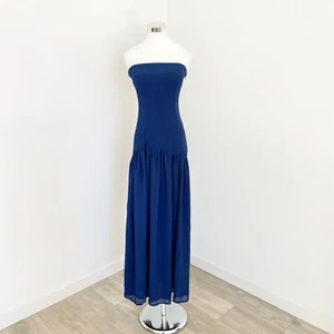 Peppermayo Eden Strapless Maxi Dress Womens Size 6 Navy Semi Sheer Chiffon New - Picture 1 of 12
