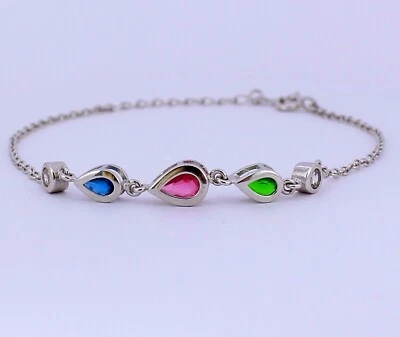 925 Sterling Silver Oxidized Stylish Adjustable Bracelet Multiple Color CZ - Image 1 of 3
