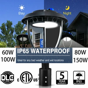 LED Post Top Light Dusk to Dawn Street Area Pole Lighting 60W 80W 100W 150 Watt - Picture 1 of 13
