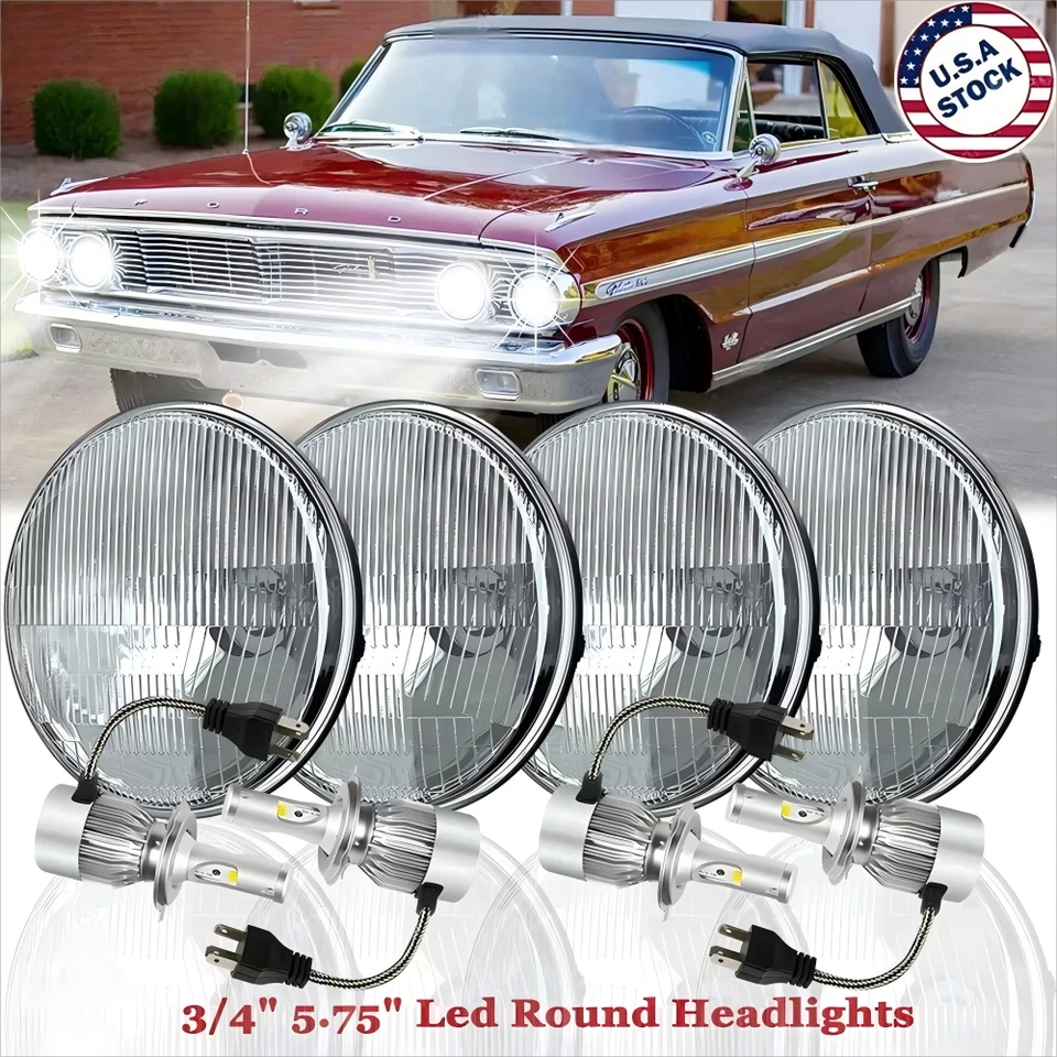 4件装5.75英寸5-3/4英寸圆形LED车头灯Hi-Lo适用于福特Galaxie 500 1962-1974 A — 第 1/4 张图片