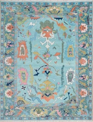 Oushak Indo Traditional Blue Contemporary Hand-Knotted rugs for living area Rug. - Image 1 of 4