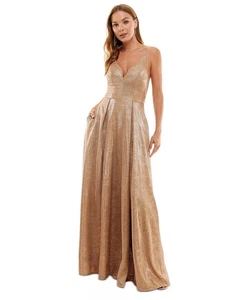 CITY STUDIOS Gown Juniors Rose Gold Metallic Pleated XBack 3 NEW $149 7319UY6ATP - Picture 1 of 5