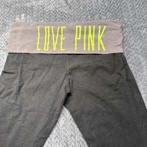 Victoria’s Secret PINK Yoga Leggings Women M Black Foldover Waist Love Pink Y2K - Picture 1 of 7