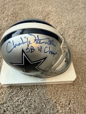CHARLIE WATERS COWBOYS SIGNED MINI HELMET W/ SB VI Champs Autographed TriStar - Image 1 of 2
