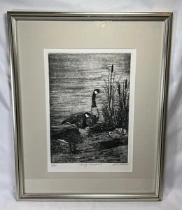 "Alice Webb Grabado Blanco y Negro PRIMAVERA EMERGENCIA Gansos Firmado Número 9/150""" - Imagen 1 de 24