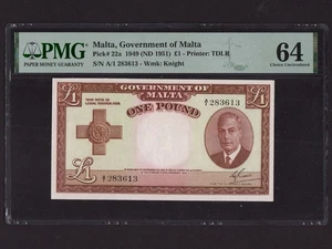 Malta:P-22a, 1 Pound, 1949 (1951) * King George VI * PMG Ch. UNC 64 * - Picture 1 of 2