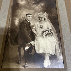 Vintage Wedding Photo 1930s Wedding Dress OLYPHANT,PA STANISZEWSKI STUDIO - Picture 1 of 8